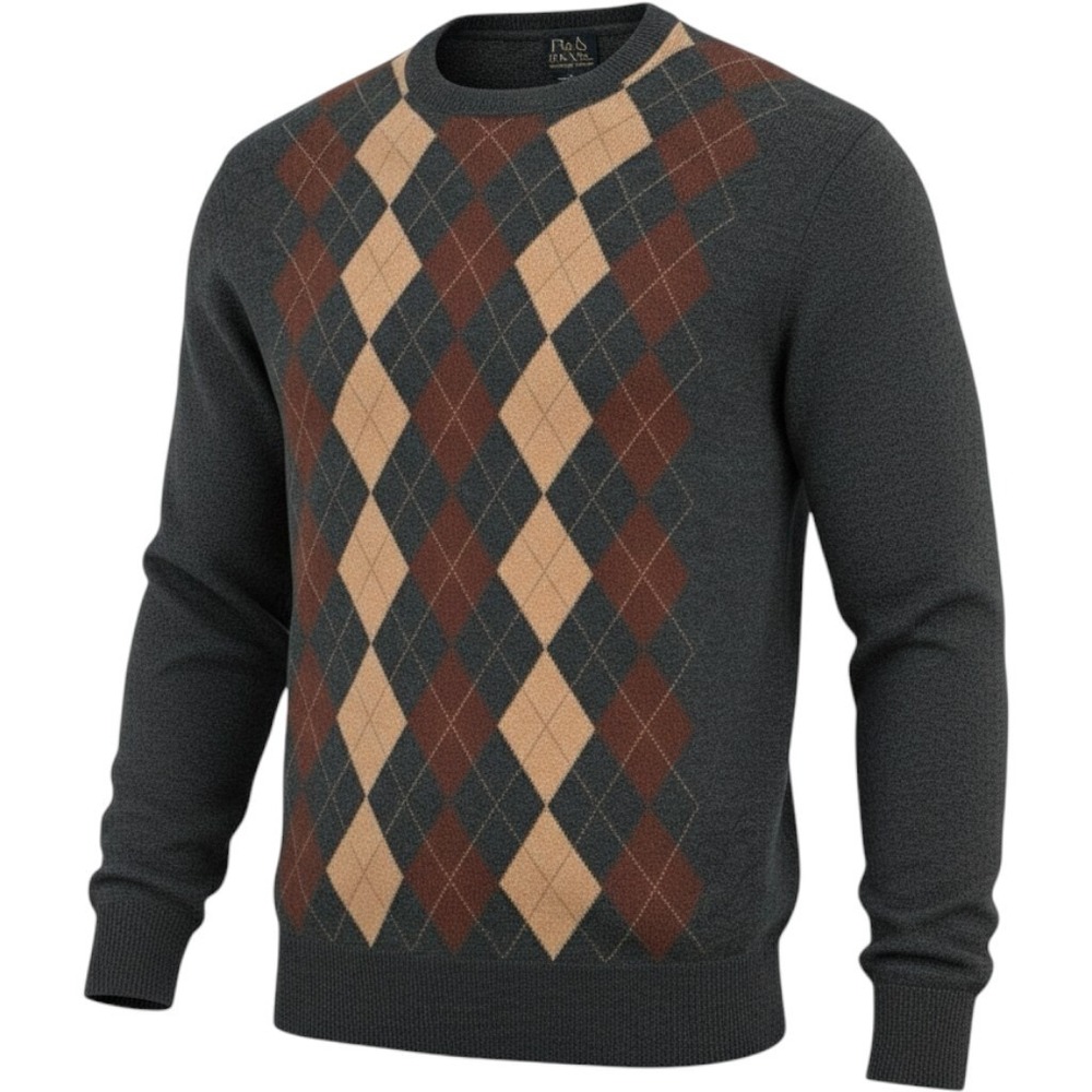 Jos A. Bank Executive Collection Argyle Sweater Mens XL Lambswool Gry Brown Crew